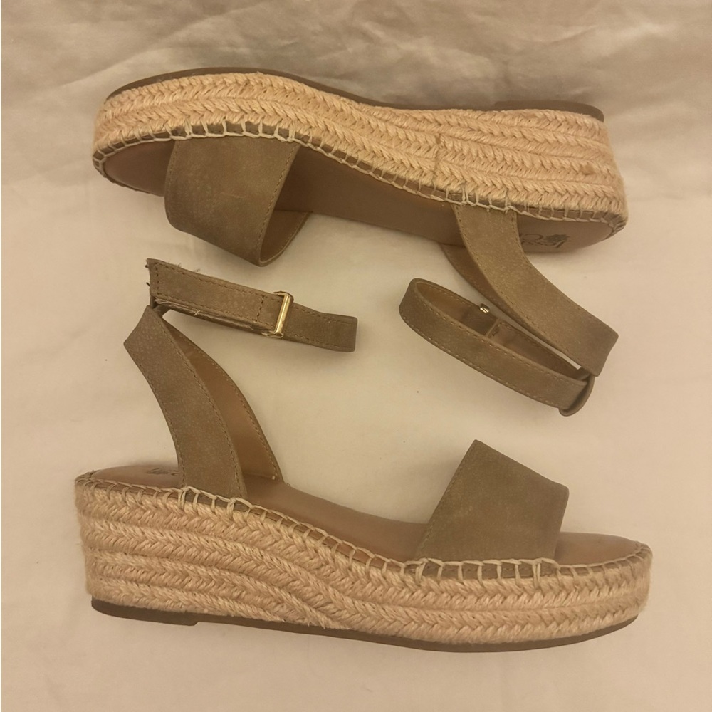Beige Espadrille Wedge Sandals with Ankle Strap